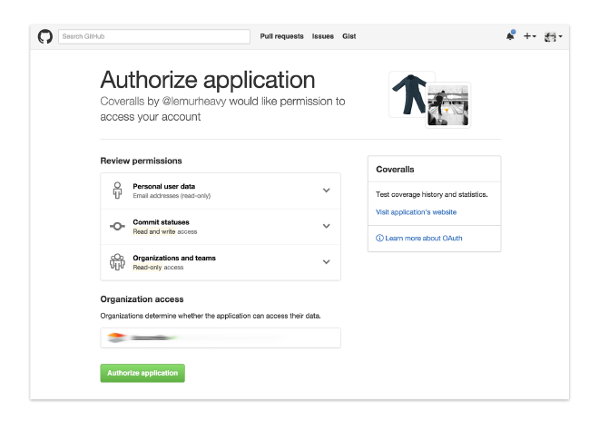 Allow Coveralls to access your GitHub projects