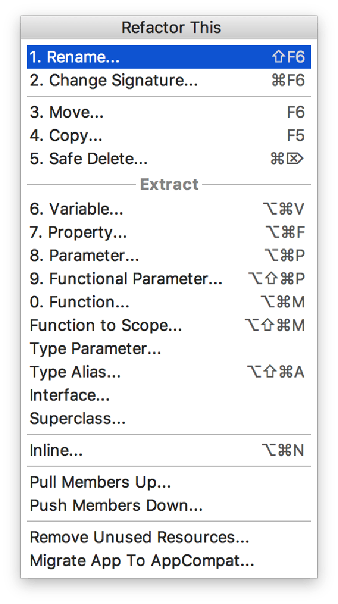 All refactoring options