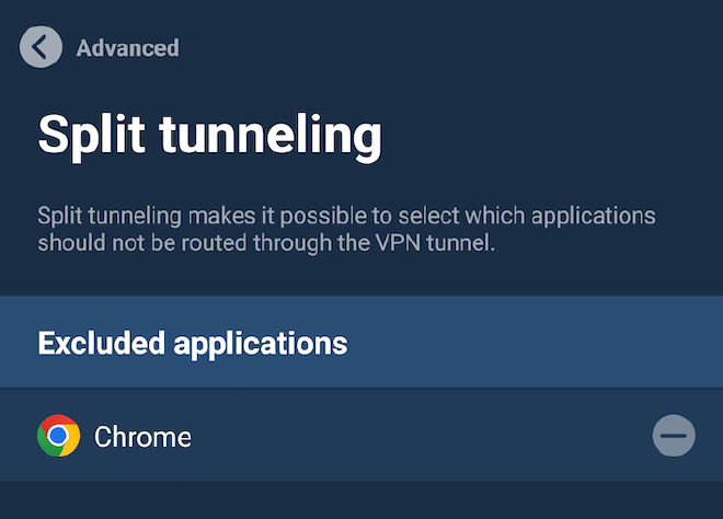 Split tunneling to exclude certain apps from the VPN