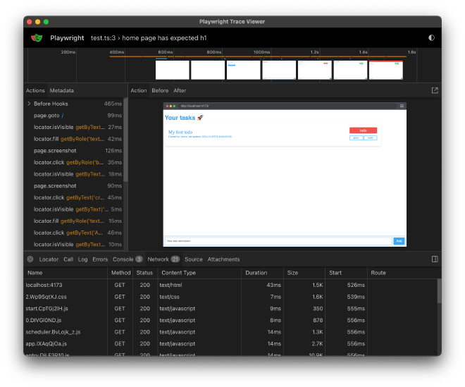 Playwright trace viewer