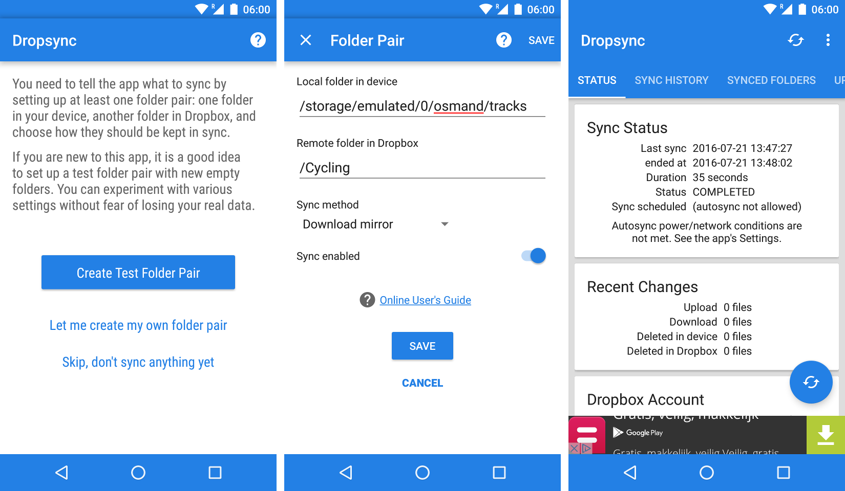 Configure Dropsync to put the GPX files in the correct folder on the Android phone